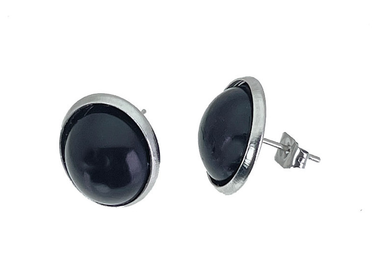 12mm Black Onyx Round Cabochon Post Earring [y716au]