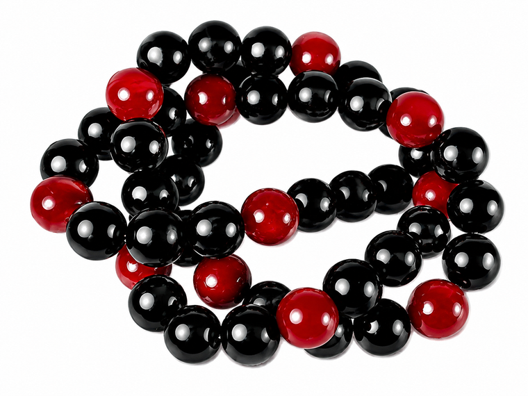 10mm Red Agate & Black Black Agate   Beads 15.5" dyed [10x49a]