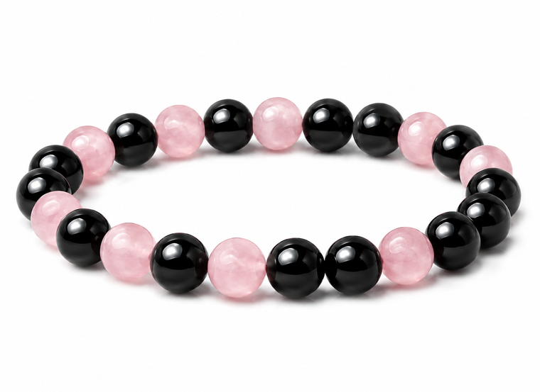 6mm Black Agate & Rose Quartz   Bracelet 7/5" dyed [b2x17a]