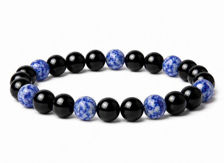 6mm Sodalite & Black Black Agate   Bracelet 7/5" dyed [b2x48a]