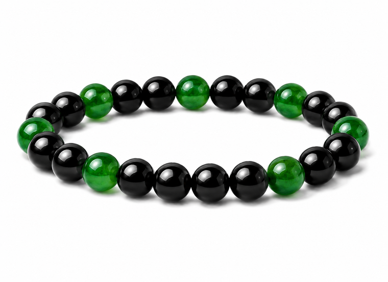 8mm Aventurine & Black Black Agate   Bracelet 7/5" dyed [b3x47a]