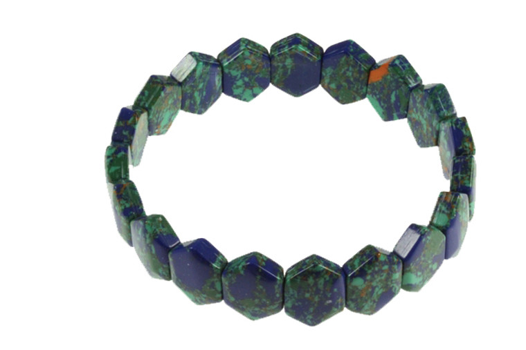 10x15mm Azurite Malachite Hexagon Elastic Bracelet 7.7" synthetic [b6f1]