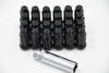 Set 24 14mm x 1.5 Spline 1.9" Tall Truck Lug Nut Black 6 Spline w/ Key M14x1.5