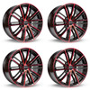 Set 4 17" RTX Strobe 5 Black Machined Red Wheels 17x7.5 5x4.5 45mm Truck Suv Rim