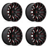 Set 4 Fuel D829 Quake 18x9 5x150 Gloss Black Milled Red Tint Wheels 18" 1mm