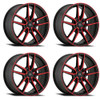 Set 4 18" Konig 55BR Myth Gloss Black Red Tinted Clear-Coat 18x8 5x4.5 43mm