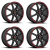 Set 4 16" Motegi MR142 CS8 16x7 5x4.25 5x4.5 40mm Satin Black Red Stripe Wheels