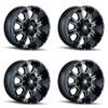 Set 4 17" Mayhem Fierce 17x9 Black Milled 5x4.5 5x5 Wheels -12mm Lifted Rims