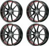 Set 4 Performance Replicas PR193 17x9 5x4.5 Black Red Machined Wheels 17" 24mm
