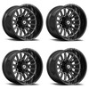 Set 4 20" Gear Off Road 764BM gloss black w/milled accents & lip logo 20x9 Wheels 5x5.00 5x5.50 +00mm