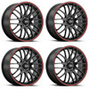 Set 4 16" Maxxim 42B Maze gloss black with red racing stripe 16x7 Wheels 4x100 4x4.50 +40mm