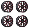 Set 4 22" Performance Replicas PR177 Black Red Milled 22x9 Wheels 6x5.5 Rim 24mm