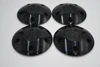 Set of 4 black RO center caps for 5x4.5 5x4.75 and 5x5 5 lug wheels with 12x1.5 lug hardware and universal fitment for aftermarket and OEM wheels.