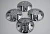 Chrome RO style hub caps set of 4 for 5 lug wheels including 5x114.3, 5x120.65, and 5x127 bolt patterns with installation hardware included.