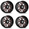 Set 4 20" XF Off-Road XF-235 Gloss Black Red Milled 20x10 Wheels 5x5 5x5.5 -24mm