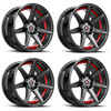 Set 4 17" Spec-1 SP-73 Gloss Black & Red Undercut 17x7.5 Wheels 5x108 5x4.5 42mm