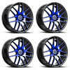 Set 4 17" Spec-1 SP-65 Gloss Black & Blue Machined 17x8 Wheels 5x100 5x4.5 42mm Rims