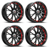Set 4 17" Spec-1 SP-59 Gloss Black & Red Undercut 17x7.5 Wheels 5x100 5x4.5 42mm