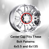 Set 4 Vision C375-6C Warrior 375 Chrome 6 Lug Short 6x135 6x5.5 Wheel Center Caps