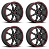 Set 4 18" Motegi MR142 CS8 18x8 5x4.5 5x120 45mm Black w/ Red Stripe Wheels Rims