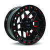 20" RTX Zion Black Milled Red Wheel 20x9 5x5 -15mm Rim For Jeep Wrangler