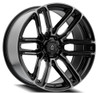 Set 4 22" Arena Supreme 22x9.5 6x135 20mm Glossy Black Brushed DDT Face Clear