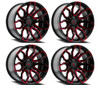 Set 4 20" Arena Cobra 20x9 6x5.5 20mm Wheel Glossy Black Machine Red Tint Rims