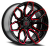 Set 4 20" Arena Cobra 20x9 5x5 0mm Wheels Glossy Black Machine Red Tint Rims