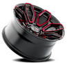 Set 4 20" Arena Cobra 20x9 5x5 0mm Wheels Glossy Black Machine Red Tint Rims