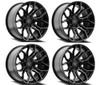 Set 4 20" Arena Cobra 20x9 6x135 0mm Glossy Black Brushed DDT Face Clear Wheels