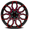 Set 4 22" Arena Cobra 22x10 6x135 -18mm Glossy Black Machine Red Tint Wheels