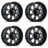 Set 4 20" Black Rhino Sierra 20x9 6x5.5 Gloss Black w/ Milled Spokes Wheels 12mm