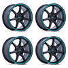 Set 4 19" Rotiform RC208 BPU 19x8.5 5x112 25mm Gloss Black Teal Stripe Wheels
