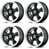 Set 4 American Racing AR105 Torq Thrust M 18x9 5x4.5 24mm Black Machine Wheels
