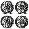 Set 4 20" Vision 305 Rekluse Gloss Black Machined Face & Lip 20x9 5x150 12mm Rims Offroad Truck SUV Wheels