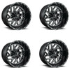 Set 4 2-" Fuel D581 Triton 20x10 5x5.5 5x150 -18mm Gloss Black Milled Wheels