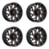 Set 4 22" Fuel UTV D780 Runner UTV 22x7 4x156 Black Milled Orange Wheels 0mm Rim