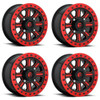 Set 4 Fuel UTV D911 Hardline Beadlock 15x7 4x156 Black Red Clear Wheels 15" 38mm