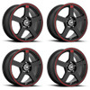 Set 4 Motegi MR116 FS5x6.5 5x100 5x4.5 Black Red Racing Stripe Wheels" 40mm