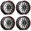 Set 4 17" Maxxim 42B Maze Gloss Black Red Racing Stripe 17x7 5x100 5x4.5 40mm