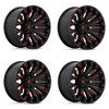 Set 4 Fuel D829 Quake 20x10 8x6.5 Black Milled Red Tint Wheels 20" -18mm