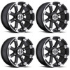 Set 4 12" Vision ATV 393 Lockout Black Machined Lip Wheels 12x8 4x115 -10.2mm