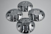 Chrome RO style hub caps set of 4 for 5 lug wheels including Charger, Wrangler, Gladiator, and Chrysler 300 applications with mounting hardware included.