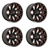 Set 4 20" Fuel D787 Assault 20x9 6x135 6x5.5 1mm Black Red Milled Wheels Rims
