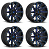 Set 4 20" Fuel D644 Contra 20x9 6x135 6x5.5 20mm Black Blue Tinted Clear Wheels