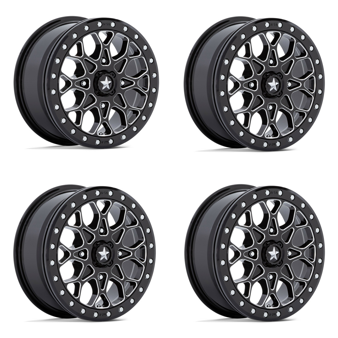 Set 4 MSA Offroad M48 Portal Beadlockx6 4x156 Black Machine Black Wheels 38mm