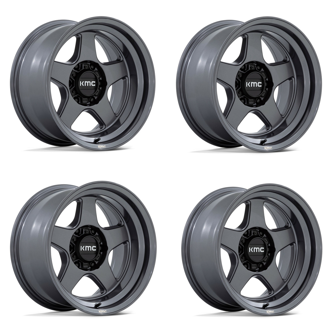 Set 4 KMC KM728 Lobo 17x9 5x5 Matte Anthracite Wheels 17" -38mm Lifted Rims