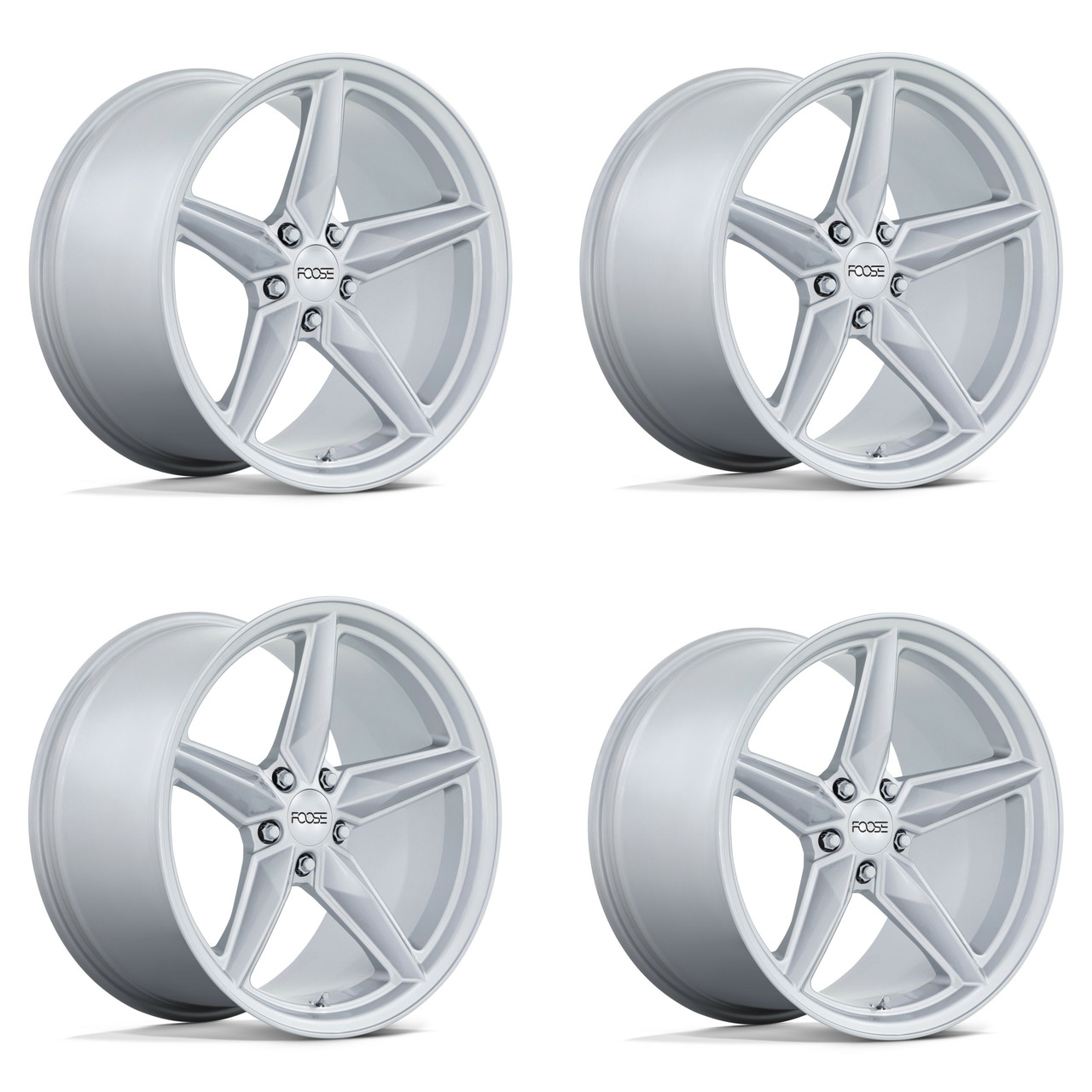 Set 4 Foose F174 Cf8 19x9.5 5x120 Gloss Silver Wheels 19" 17mm Rims