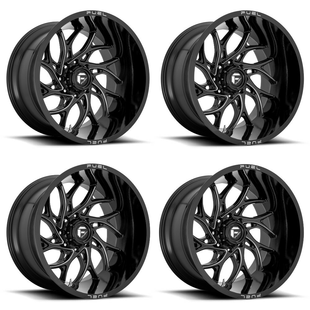 Set 4 Fuel D741 Runner 22x12 5x5.5 Gloss Black Milled Wheels 22" -44mm Rims