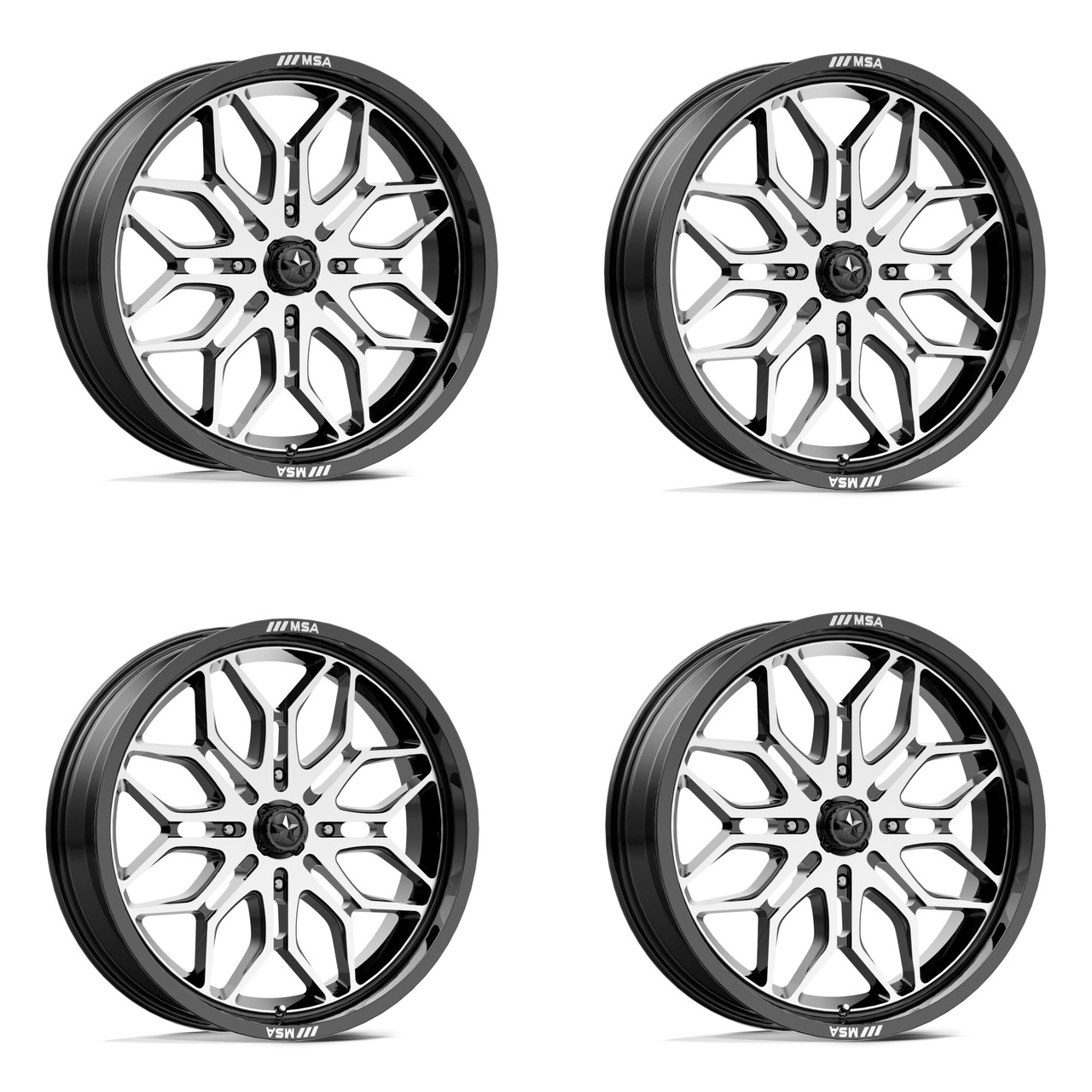 Set 4 MSA Offroad M47 Sniper 24x7 4x137 Black Machined Wheels 24" 10mm Rims